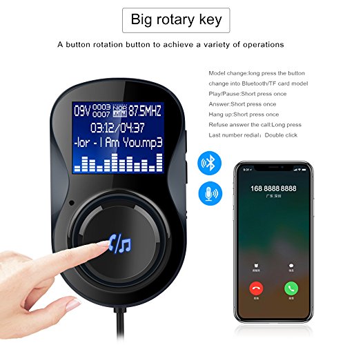 Trasmettitore FM Bluetooth 4.1, Caricabatteria da Auto con 2 Porte USB e Cavo 120cm, Bluetooth Radio Adattatore da Auto Kit, Chiamate Vivavoce, Supporta Carta TF, Caricatore USB per Smartphone, GPS, Lettori iPod, Altri Dispositivi Bluetooth