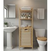 %100 Doğal Bambu Kirli &Ccedil;amaşır Sepeti ve 3 Raflı Banyo D&uuml;zenleyici Dolap Organizer