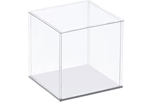 ACRLIE Vitrine pour Collection Boite Plexiglas de Rangement Cube Transparent pour Figurine Lego Object, Vitrine Salon Comptoir Vitrine Exposition Presentoir Anti-poussière avec Base et Bande Lumineuse