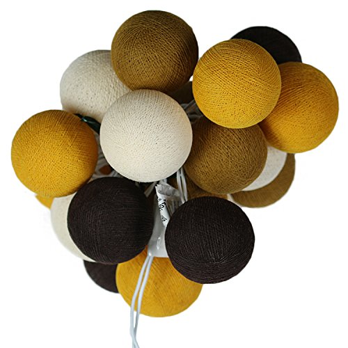 Stimmungs Lichterkette Baumwollkugeln zum dekorieren für Innenräume mit 20 Bällen in braun – beige - 2