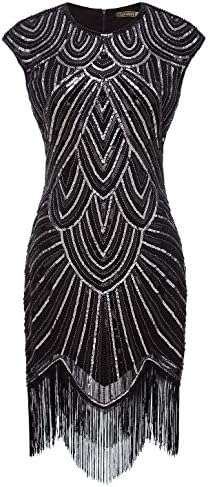Women&rsquo;s 1920 Art Deco Sequin Paisley Flapper Nappa Glam Party Dress