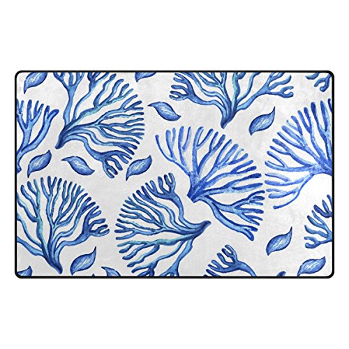 Preisvergleich Produktbild Bennigiry Blaue Meereskoralle Bereich Teppich Teppich Rutschfeste Eintrag Bodenmatte Fußmatten für Wohnzimmer Schlafzimmer 152,4 x 553 cm