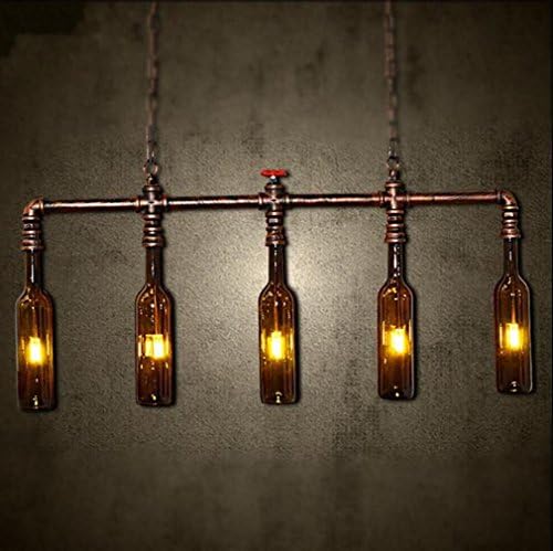 Retro Industrial Style Creative Bottle Iron Pipe Chandelier Hallway Bedroom Bar Decoration Lighting