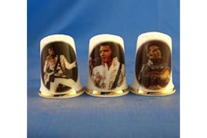 BIRCHCROFT CHINA Porcelain China Collectable Thimbles Set of Three Elvis Presley in Concert