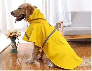 Mikayoo Large Dog Raincoat Ajustable Pet Waterproof Clothes Lightweight Rain Jacket Poncho Hoodies with Strip Reflective(Yellow,M)