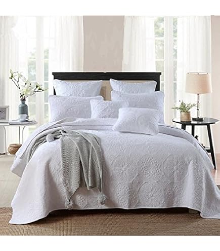 King Charles Matelasse-Tagesdecke – 100% Baumwolle, Blumenmuster, Full/Queen (ca. 244x229 Cm), Stonewashed, Atmungsaktiv