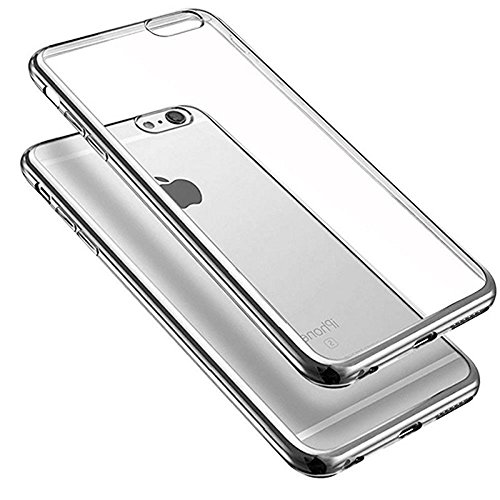 funda Iphone 7 / Iphone 8 [Marco Color Plata] [Efecto Metálico] [Liquid Crystal] [Silicona TPU Flexible] [Transparente] [Protección Grosor Fino]