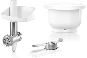 ‎BOSCH Bosch Zubehör-Set BakingSensation MUZS2BS, Fleischwolf, Kunststoffschüssel, Spritzgebäck-Vorsatz, Edelstahl Loch-Scheibe, 4 Gebäckvarianten, passend für Küchenmaschine Serie 2