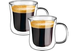 ecooe 120ml*2 Tasse Verre Double Paroi Ensemble,Tasses à Expresso en Verre Transparent, Verre à Café avec Poignée