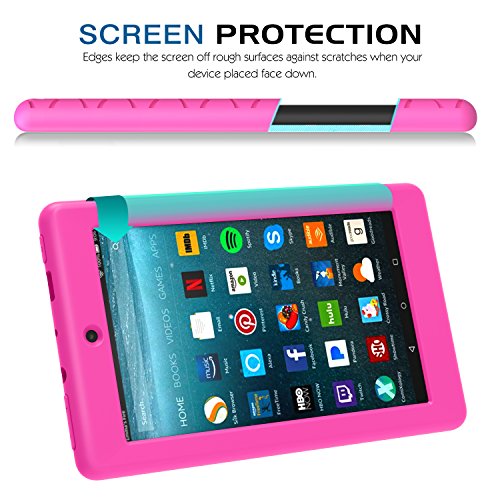 MoKo Hülle für All-New Amazon Fire 7 Tablet (7 Zoll – 7. Generation, 2017 Modell) – [Honey Comb Series] Leichte Rutschfeste Stoßfeste Silikon Schutzhülle Protector Case für das neue Fire 7 2017, Magenta - 8