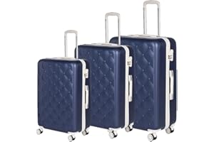 PROVITERA Set 3 Valigie Rigide in ABS, Valigia Rigida con Manico Telescopico e 4 Ruote Easy Roll, Trolley Resistente e Leggero da Viaggio, Bagaglio a Mano con Serratura Codice (Blu e Bianco)