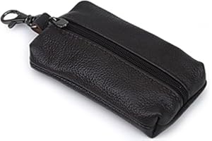 Auony Unisex Genuine Leather Zipper Key Chain Case Pouch Car Key Holder Bag with Key Ring & Zipper