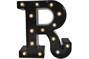 PROYATECH Black Alphabet Marquee Letters LED 26 Alphabet Light Up Letters with Diamond Bulb Battery Powered Led Letter for Wedding Birthday Christmas Home Bar Decoration Party Night Light (Black Letter R)