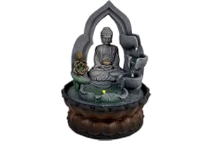 SURPRIZON 11.8in Buddha Tabletop Waterfall Fountain Fengshui Meditation Relaxing Indoor Decoration, Waterfall Kit with Circular Water Flow for Home, Office, Bedroom Decoration (Grey 2)