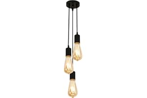 DAXGD Suspension industrielle vintage, lustre en fer à 3 flammes, plafonnier E27 noir créatif pour chambre, cuisine, salon (sans ampoule)