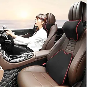 Glaceon Cozy Car Back pad Car Seat Headrest Cushion Cover, Car Seat Ergonomic Lumbar Support Pad, Durable Deformation, Breathable Memory Cotton. (Color : Black Red)