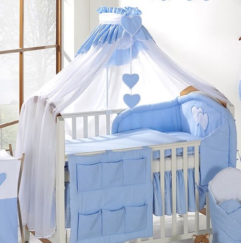 Luxury Baby Crown Canopy Drape / Mosquito Net Only Large 480 cm for Cot Bed - WHITE / BLUE PLAIN