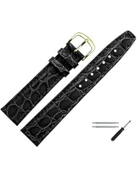 Uhrenarmband 18mm Leder schwarz Prägung, Kroko, mit Naht - inkl. Federstege & Werkzeug - Lederarmband für Uhren...