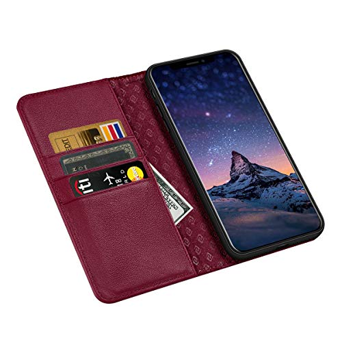 ZOVRE iPhone XS/X Hülle Echt Leder Geldbörse Flip Folio Book Hülle Magnet Kartenfächer Standfunktion Geschenkbox - Weinrot ZOVRE iPhone XS/X Hülle Echt Leder Geldbörse Flip Folio Book Hülle Magnet Kartenfächer Standfunktion Geschenkbox - Weinrot
