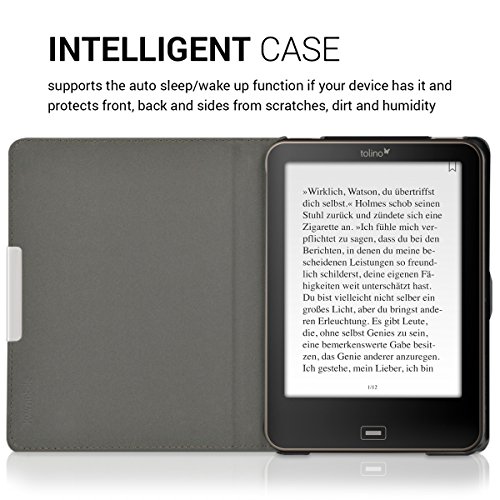 kwmobile Hülle für Tolino Vision 1 / 2 / 3 / 4 HD – Flipcover Case eReader Schutzhülle – Bookstyle Klapphülle Vintage Blumenring Design Pink Blau Weiß - 4