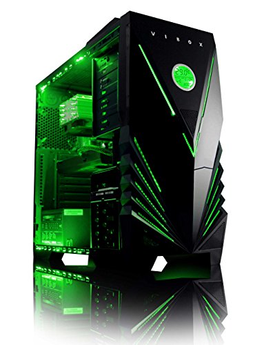 VIBOX Apache Komplett-PC Paket 9XLW Gaming PC – 4,1GHz AMD FX 6-Core CPU, GTX 1050 Ti GPU, Super, Desktop Gamer Computer mit Spielgutschein, 22″ HD Monitor, Gamer Tastatur & Mouse, Windows 10, Grün Innenbeleuchtung, lebenslange Garantie* (3,5GHz (4,1GHz Turbo) Superschneller AMD FX 6300 Sechs 6-Core Prozessor CPU, Nvidia GeForce GTX 1050 Ti 4GB Grafikkarte GPU, 32GB DDR3 1600MHz RAM, 2TB Festplatte, Raijintek CPU Kühler, 85+ Netzteil, Vibox grünes Gehäuse, AM3+ Mainboard) - 3