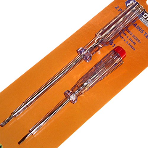 2 Piece Mains Tester Screwdriver Set Flathead - 140mm x 3mm and 190mm x 3.5mm