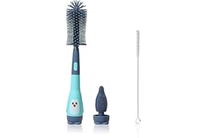 Lvjkes Flaschenbürste, Drei-in-Eins-Set Flaschenbürste baby, Strohbürste, Schnullerbürste, Kleiner Pinguin Silikon-Flaschenbürsten zum Reinigen, Geeignet für alle Arten von Flaschen und Bechern (Blau)