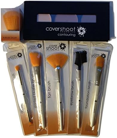 Covershoot Cosmetics 6 pc Makeup Brush Set With Contour kit - Inc Blusher Fan Eyebrow Foundation Kabuki Brushes