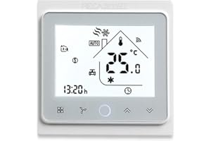 BecaSmart Series 002 Termostato Wi-Fi Pantalla Táctil Termostato de Sala Dos Tubos para Aire Acondicionado Fan Coil con Conexión WiFi para Soporte Voz Inteligente (Blanco)