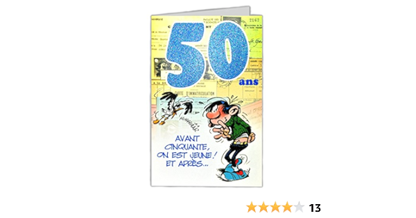 Gaston Lagaffe Glct6026 Bon Anniversaire 50 Ans Homme Femme Avec Enveloppe Illustree Assortie Amazon Fr Fournitures De Bureau