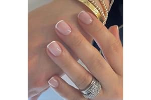 ‎MOUYOUGLOW MouyouGlow Press on Nails Kurz,Squoval Nude Natürlich Weiß French Fake Nails mit Nagelkleber,White Tip Natural Acryl Künstliche Fingernägel
