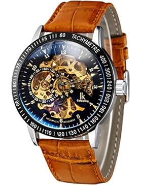 Alienwork IK mechanische Automatik Armbanduhr Skelett Automatikuhr Uhr Herren Uhren sport Zeitloses Design Leder...