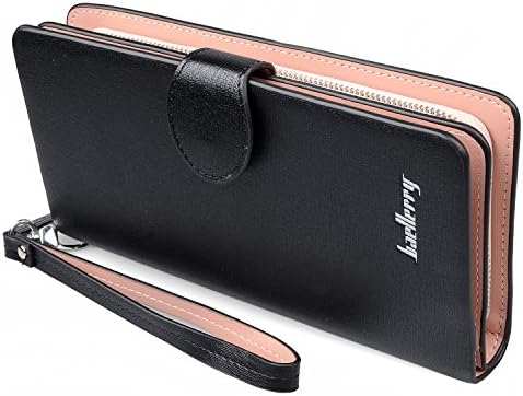 Hengying PU Leather Wallet for Women Wristlet Clutch Bag Ladies Wallet Purse with Zip Coin Pocket Card Organizer, Black