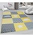 Produktbild Carpettex Teppich Kinderteppich Kinderzimmer kariert Wolken Sterne Herz Grau Gelb Weiß - 80x150 cm