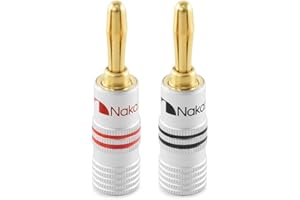 Nakamichi 24K Enchufe de banana chapado en oro 12-18 AWG Tamaño de 4 mm para Altavoces Amplificador Hi-Fi Receptor AV Estéreo Teatro en Casa Cable de Audio Conector de Tornillo, 2 Piezas (1 par)