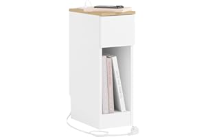 ‎SOBUY SoBuy Nachttisch schmal Nachtschrank mit Ladestation, schmaler Beistelltisch mit Standardsteckdose, USB-Anschluss und Typ-C-Anschluss für Schlafzimmer Wohnzimmer Weiß B20 x T35 x H60 cm FBT111-E-WN