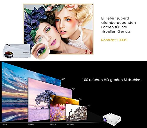 Beamer, ELEPHAS Tragbarer Heimkino Mini LED Beamer Projektor mit HDMI Kabel unterstützt TV Laptop Smartphones und Spielekonsolen für Heimkinos und Weihnachten, Weiß - 6