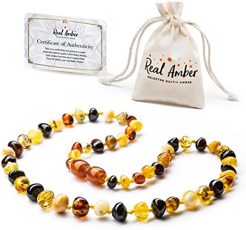 Amber Necklace - PREMIUM Multi 4 Colours Charming Authentic Amber Jewellery / Certified Amber Beads / Extra Safe - Double Knotted / Highest Quality Handmade Amber Necklace / 33 cm