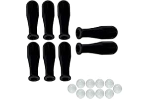 grandeemporio Calcio Balilla Serie di Otto (8) manopole Nere in Polipropilene per aste Diametro mm.16 abbinate con 10 Palline Calcetto Bianche.