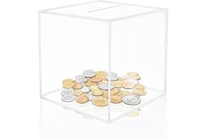 QAZIUY Clear Acrylic Piggy Bank - Square Money Saving Box, 12 x 12 x 12cm