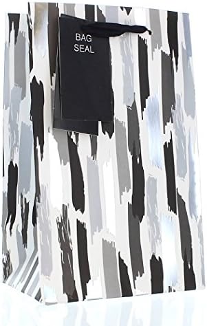 Small Male Gift Bag - Modern Black, Grey, White &amp; Silver Paint Strokes 8" x 5"