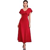 Shasmi Womenâs & Girl's Solid A-Line Maxi Dress | V-Neck Pleated Bodice | Cap Batwing Sleeves | Fit & Flare Evening Gown (Dre