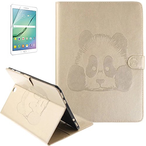 Preisvergleich Produktbild Samsung Galaxy Tab S2 9.7 / T815 / T810(2015) Smart Case Hülle mit Schutzfolie,ISENPENK Original Flip Bookstyle samrt cover Wasserdicht Shockproof Anti Slip Protection Stoßfest Leather Case mit Standfunktion,3D Panda Muster Pattern Wallet Case mit Intern Karte Schlitz,Outdoor Stoßdämpfend Smart Case Sleep / Wake Funktion Luxus Wallet Tasche Schutzhülle Leathertasche für Samsung Galaxy Tab S2 9.7 / T815 / T810(2015) 9.7Zoll[gold]+High Clear Schutzfolie