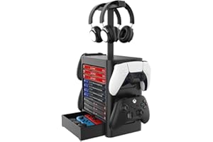 Niciksty Torre de Almacenamiento de Juegos PS5, Soporte Universal para Juegos PS5 PS4 Xbox Series con Capacidad para 10 Discos de Juego, 4 Controlador y 2 Auriculares
