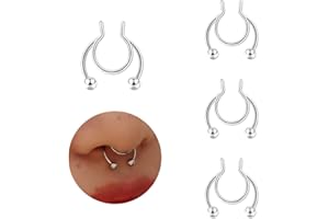 LuLiyLdJ 4 Stück gefälschte durchbohrte Nasenringe falsche Nasenscheidewand Piercing nicht durchstochene Ohren Frauen Herren Lippenpiercing Ringe