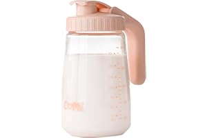 COMI BABY COMI 34oz Breast Milk Pitcher, Breast Milk Storage Containers for Fridge, Resistant to Heat and Cold, Breastfeeding Essentials with Sealing Ring, No Leak Glass Pitcher with Handle and Lid, Pink