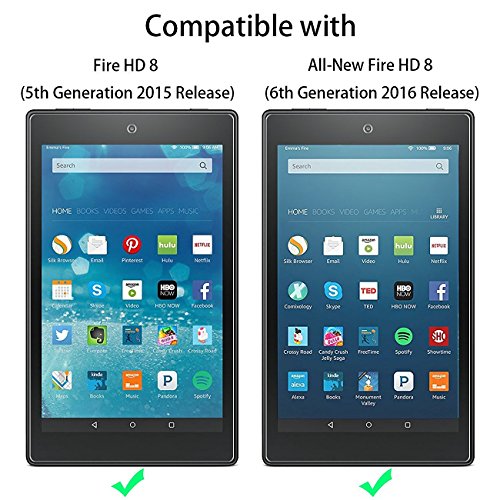 OMOTON Panzerglas Schutzfolie für Fire HD 8 [2016 Version] und Fire HD 8 ( 2015 version),9H Härte, Anti-Kratzen, Anti-Öl, Anti-Bläschen - 2