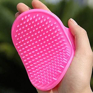 Cozy Puppies Pet Shampoo Brush | Soothing Massage Rubber Bristles Curry Comb for Dogs & Cats Washing | Professional Quality Hand Brush - 1 Piece (Color May Vary)