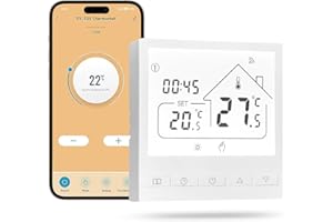 LIFELLERY Thermostat Connecté Tuya, Thermostat WiFi pour Chaudière/Chauffage électrique au Sol, Compatible avec Amazon Alexa et Google Home, Voix et Télécommande (Chaudière Murale WiFi 3A)