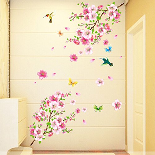 HALLOBO® XXL Wandtattoo Blumen Vogel Schmetterling Wandaufkleber Wandsticker Wall Sticker Wohnzimmer Schlafzimmer Deko - 4